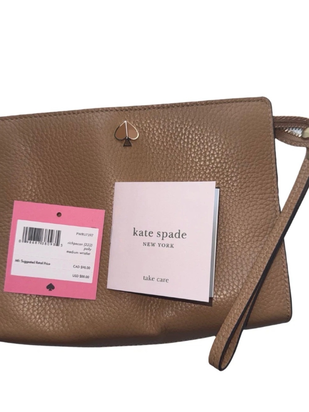 Kate Spade Polly Medium Pebble Leather Wristlet Clutch ~NWT~ Rich Pecan